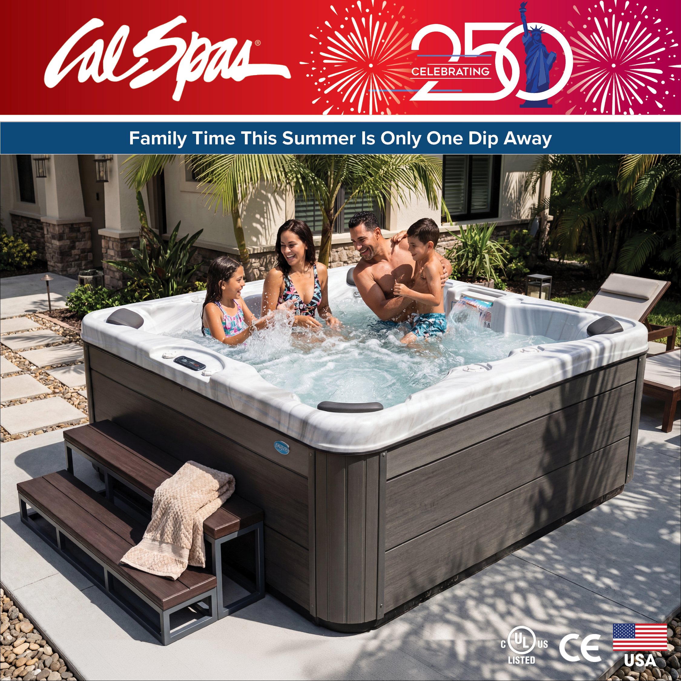 Calspas hot tub being used in a family setting - Melbourne
